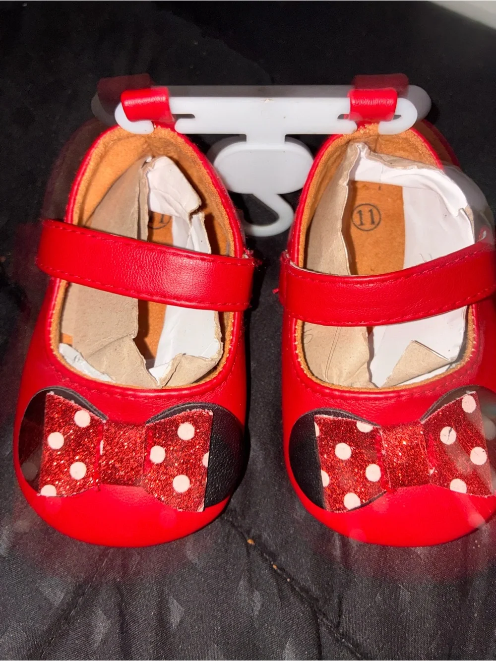 Red Minnie-Inspired Glitter Bow Mary Jane Shoes Girls Size 11